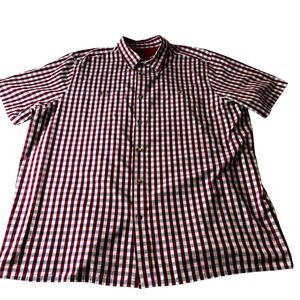 KingSize Mens 3XL Tall Red White Blue Gingham Check Short Sleeve Button Up Shirt